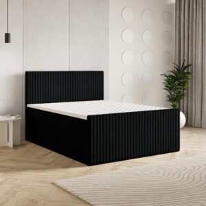 wohnli-moebel-suche-800001059035-1 BOXBETT TERVAN 140x200 cm mit Matratze und Topper - Schwarz Holz MASSENO Möbel > Betten > Boxspringbetten Schwarz