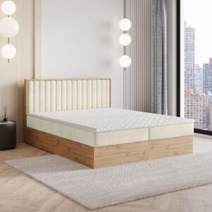 wohnli-moebel-suche-800001059057-1 BOXBETT VARELI 180x200 cm mit Matratze und Topper - Creme Holz MASSENO Möbel > Betten > Boxspringbetten Weiß