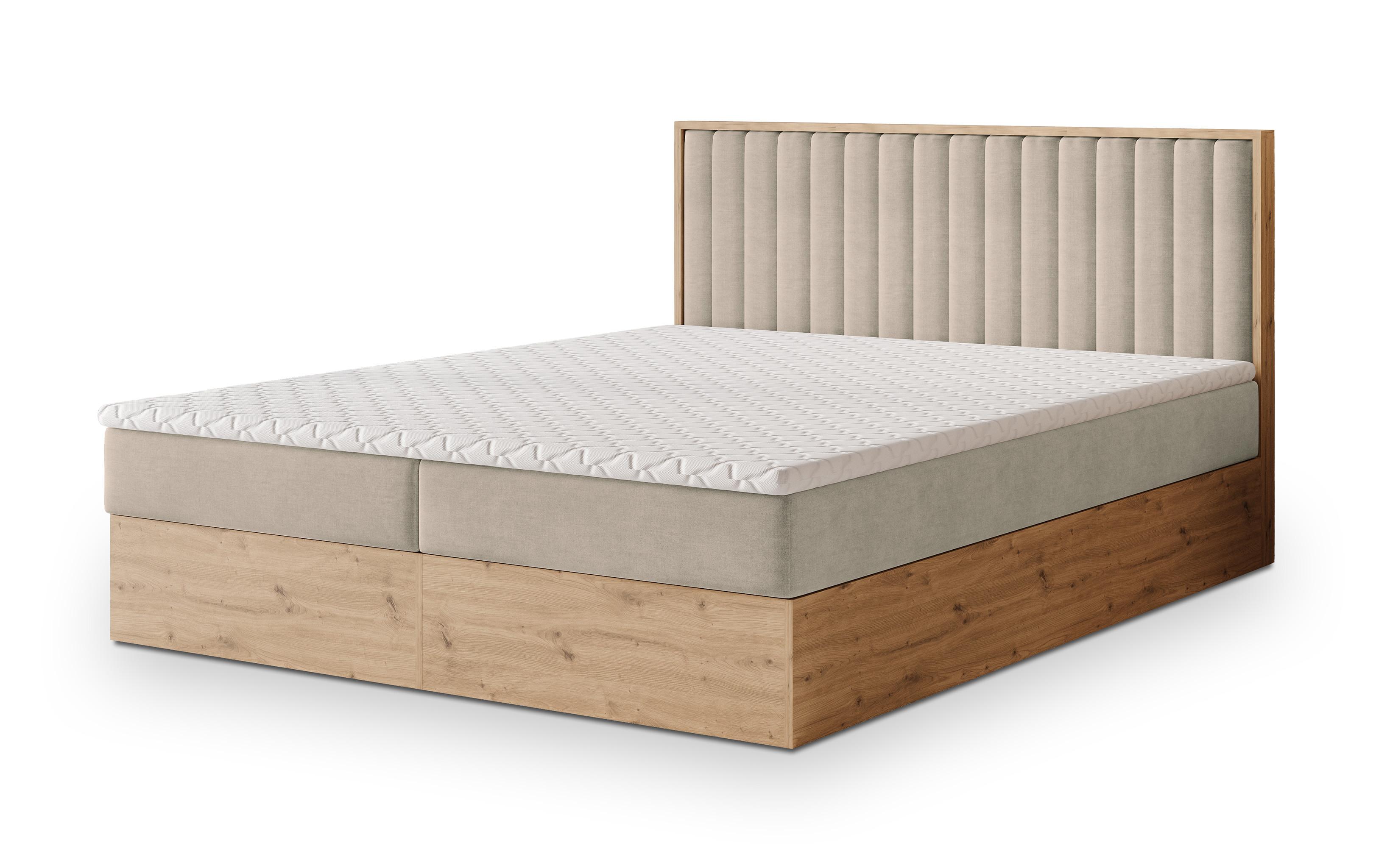 Wohnli Möbelsuche - BOXBETT VARELI 140x200 cm mit Matratze und Topper - Beige