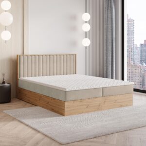 wohnli-moebel-suche-800001059085-1 BOXBETT VARELI 160x200 cm mit Matratze und Topper - Beige Holz MASSENO Möbel > Betten > Boxspringbetten Beige