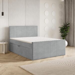 wohnli-moebel-suche-800001059100-1 BOXBETT TERVAN 180x200 cm mit Matratze und Topper - Hellgrau Holz MASSENO Möbel > Betten > Boxspringbetten Grau