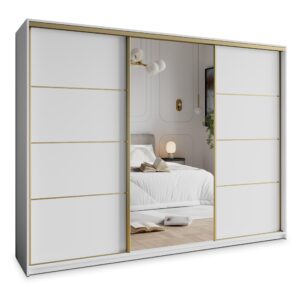 Wohnli Möbelsuche - SCHWEBETÜRENSCHRANK VARO 270/205/60 cm 3-türig mit Spiegel Weiß