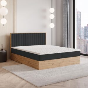 BOXBETT VARELI 160x200 cm mit Matratze und Topper - Schwarz Holz MASSENO Möbel > Betten > Boxspringbetten Schwarz