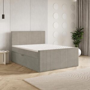 wohnli-moebel-suche-800001059120-1 BOXBETT TERVAN 140x200 cm mit Matratze und Topper - Beige Holz MASSENO Möbel > Betten > Boxspringbetten Beige