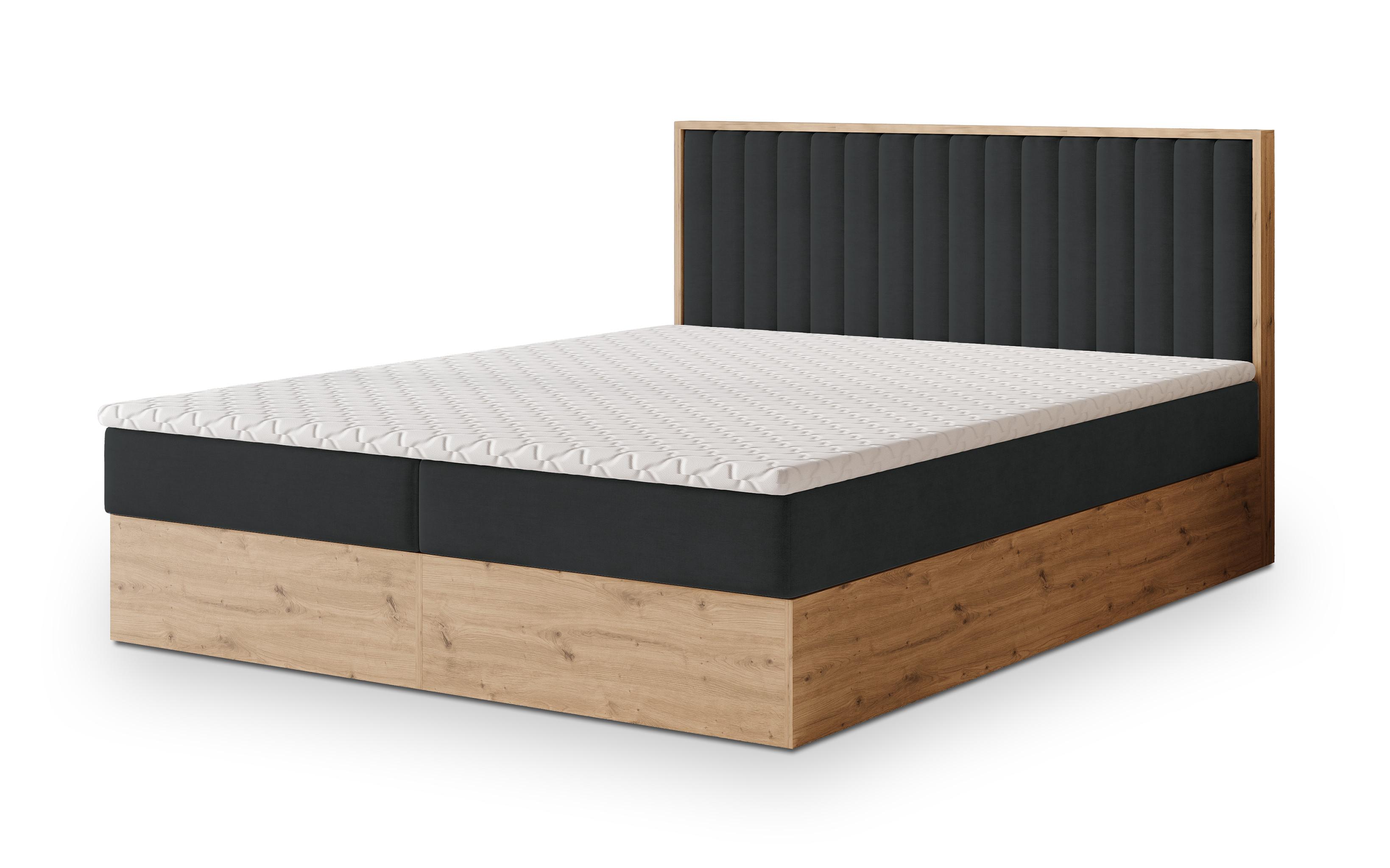 Wohnli Möbelsuche - BOXBETT VARELI 180x200 cm mit Matratze und Topper - Schwarz