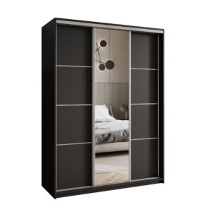 wohnli-moebel-suche-800001059146 Wohnli Möbelsuche - SCHWEBETÜRENSCHRANK VARO 150/205/60 cm 3-türig mit Spiegel Schwarz