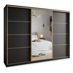 Wohnli Möbelsuche - SCHWEBETÜRENSCHRANK VARO 270/205/60 cm 3-türig mit Spiegel Schwarz