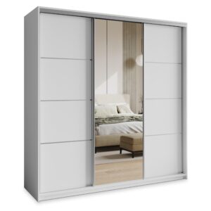 Wohnli Möbelsuche - SCHWEBETÜRENSCHRANK VARO 200/205/60 cm 3-türig mit Spiegel Weiß