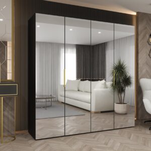 wohnli-moebel-suche-800001065644-1 DREHTÜRENSCHRANK 202/200/52 4-türig Holz MÖBEL KRYSPOL Möbel > Schränke > Kleiderschränke > Drehtürenschränke Schwarz