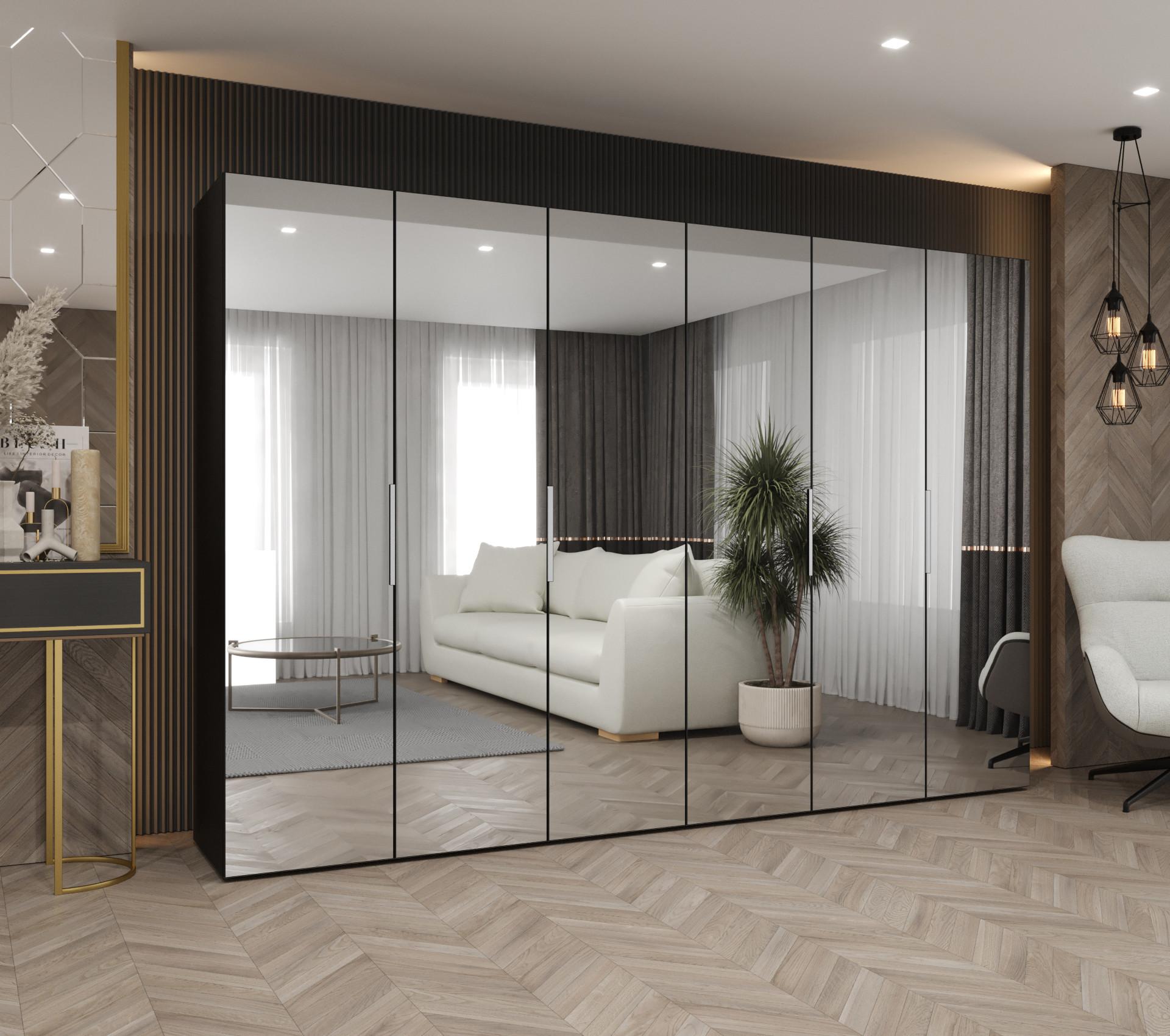 DREHTÜRENSCHRANK 202/300/52 6-türig Holz MÖBEL KRYSPOL Möbel > Schränke > Kleiderschränke > Drehtürenschränke Schwarz