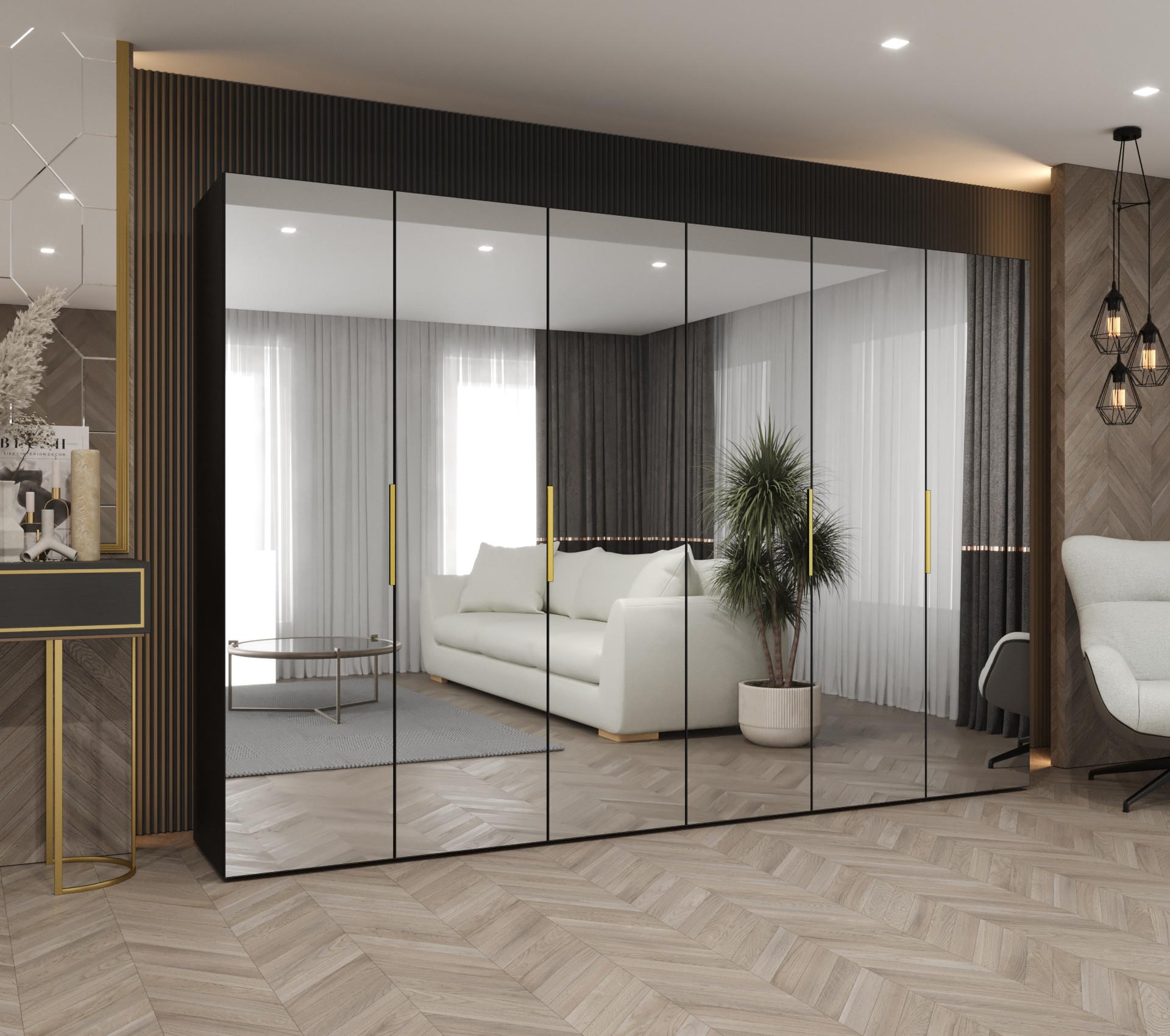 DREHTÜRENSCHRANK 202/300/52 6-türig Holz MÖBEL KRYSPOL Möbel > Schränke > Kleiderschränke > Drehtürenschränke Schwarz