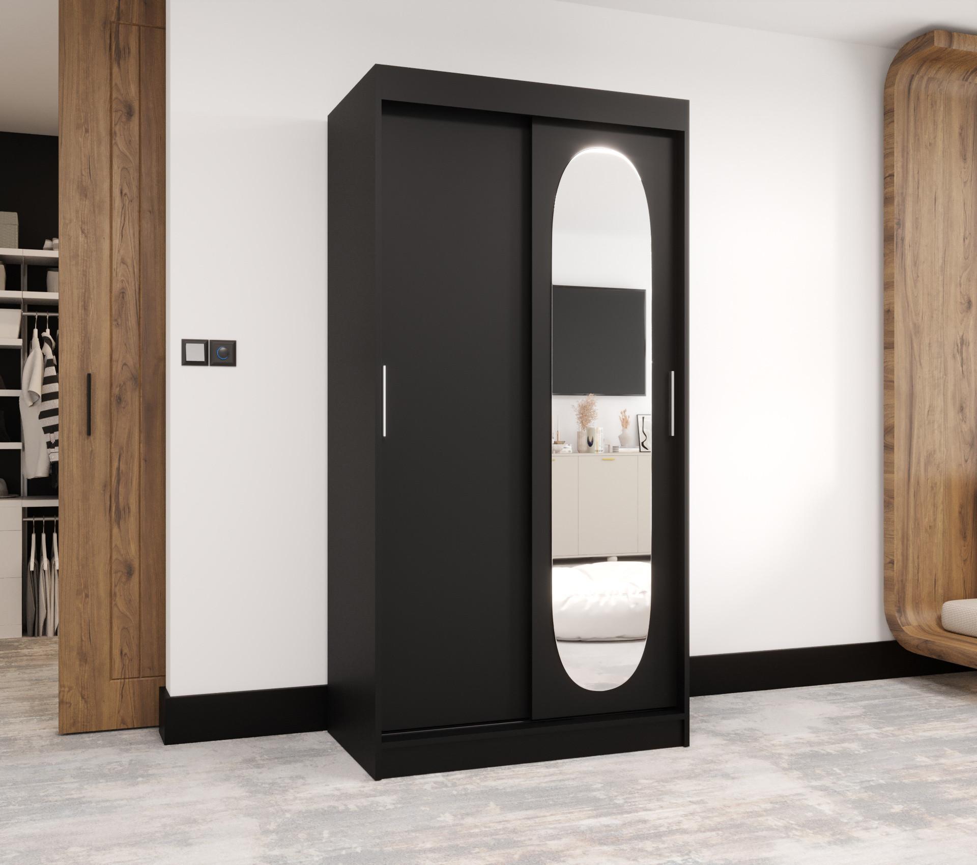 SCHIEBETÜRENSCHRANK mit Spiegel ROYAL 200/100/62 2-türig Holz MÖBEL KRYSPOL Möbel > Schränke > Kleiderschränke > Schwebetürenschränke Schwarz