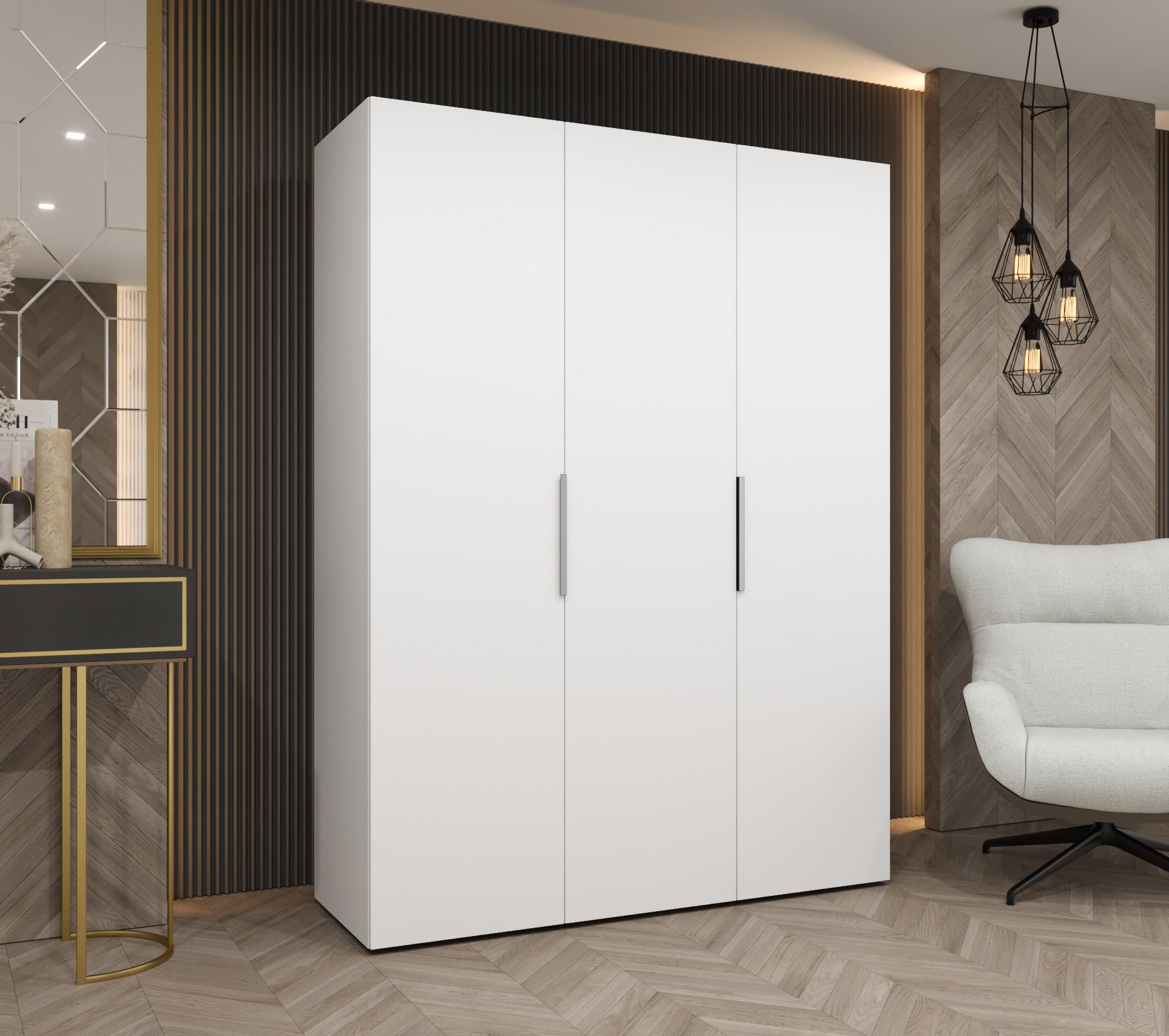 DREHTÜRENSCHRANK 202/150/52 3-türig Holz MÖBEL KRYSPOL Möbel > Schränke > Kleiderschränke > Drehtürenschränke Weiß