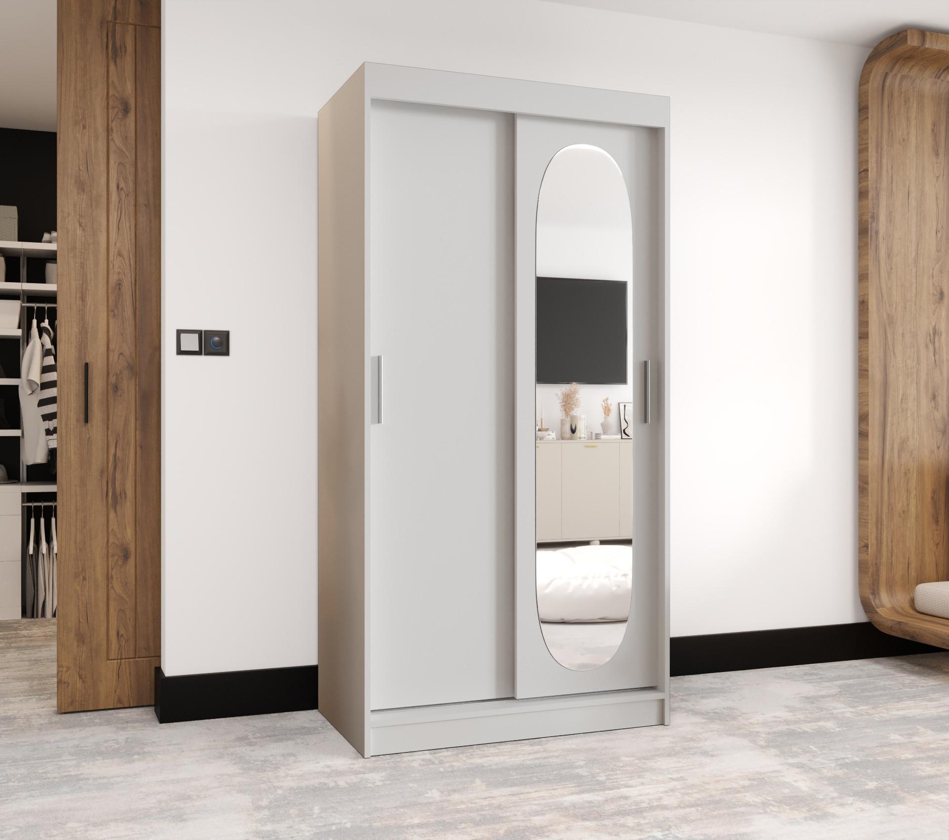 SCHIEBETÜRENSCHRANK mit Spiegel ROYAL 200/100/62 2-türig Holz MÖBEL KRYSPOL Möbel > Schränke > Kleiderschränke > Schwebetürenschränke Weiß