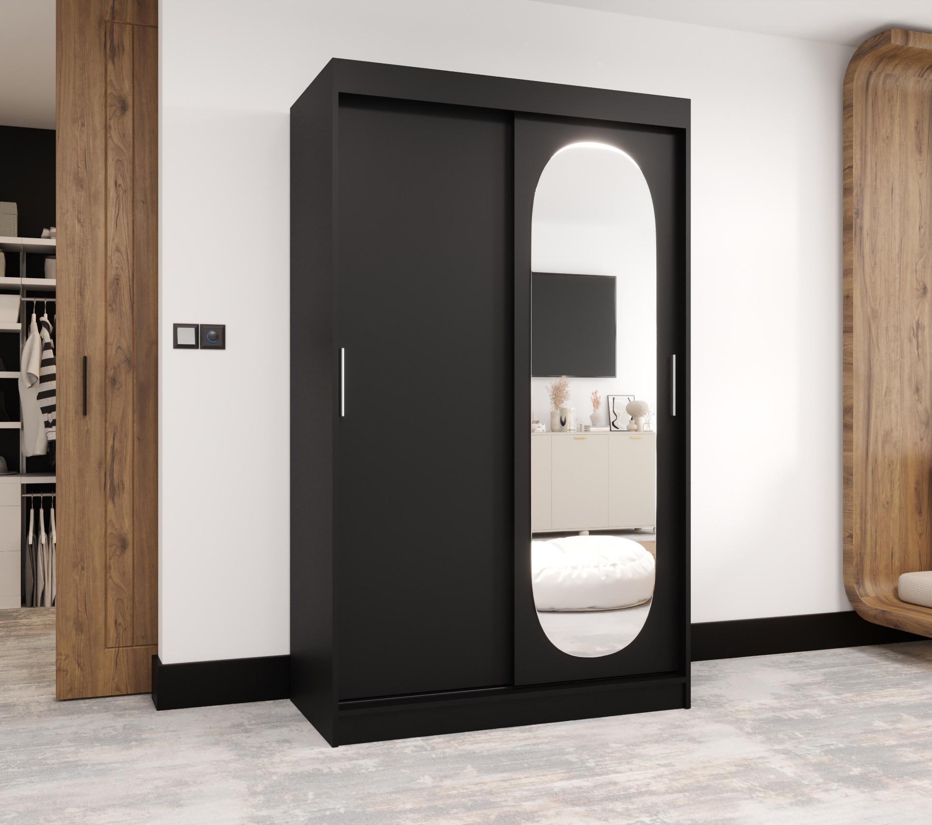 SCHIEBETÜRENSCHRANK mit Spiegel ROYAL 200/120/62 2-türig Holz MÖBEL KRYSPOL Möbel > Schränke > Kleiderschränke > Schwebetürenschränke Schwarz