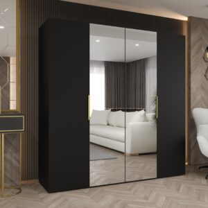 wohnli-moebel-suche-800001065755-1 DREHTÜRENSCHRANK 202/200/52 4-türig Holz MÖBEL KRYSPOL Möbel > Schränke > Kleiderschränke > Drehtürenschränke Schwarz