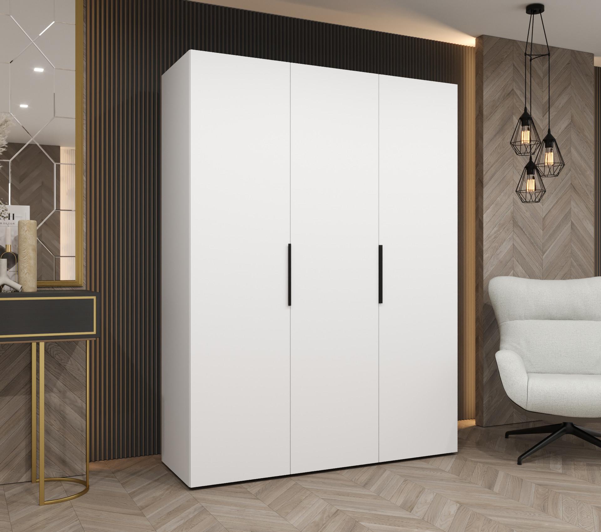 DREHTÜRENSCHRANK 202/150/52 3-türig Holz MÖBEL KRYSPOL Möbel > Schränke > Kleiderschränke > Drehtürenschränke Weiß