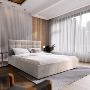 POLSTERBETT APE 140x200 cm mit Bettkästen - Beige Holz MASSENO Möbel > Betten > Polsterbetten Beige