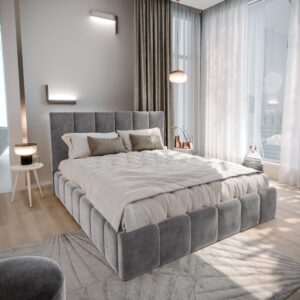 wohnli-moebel-suche-800001066701-1 POLSTERBETT TARANTO 160x200 cm mit Bettkästen - Hellgrau Holz MASSENO Möbel > Betten > Polsterbetten Grau