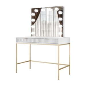 SCHMINKTISCH MIT SPIEGEL CORTADO ELITE GOLD WEISS Holzwerkstoff Lookway Möbel > Tische > Schminktische Weiß
