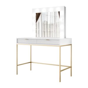 wohnli-moebel-suche-800001066982-1 SCHMINKTISCH MIT SPIEGEL CORTADO GOLD T104 WEISS Holzwerkstoff Lookway Möbel > Tische > Schminktische Weiß