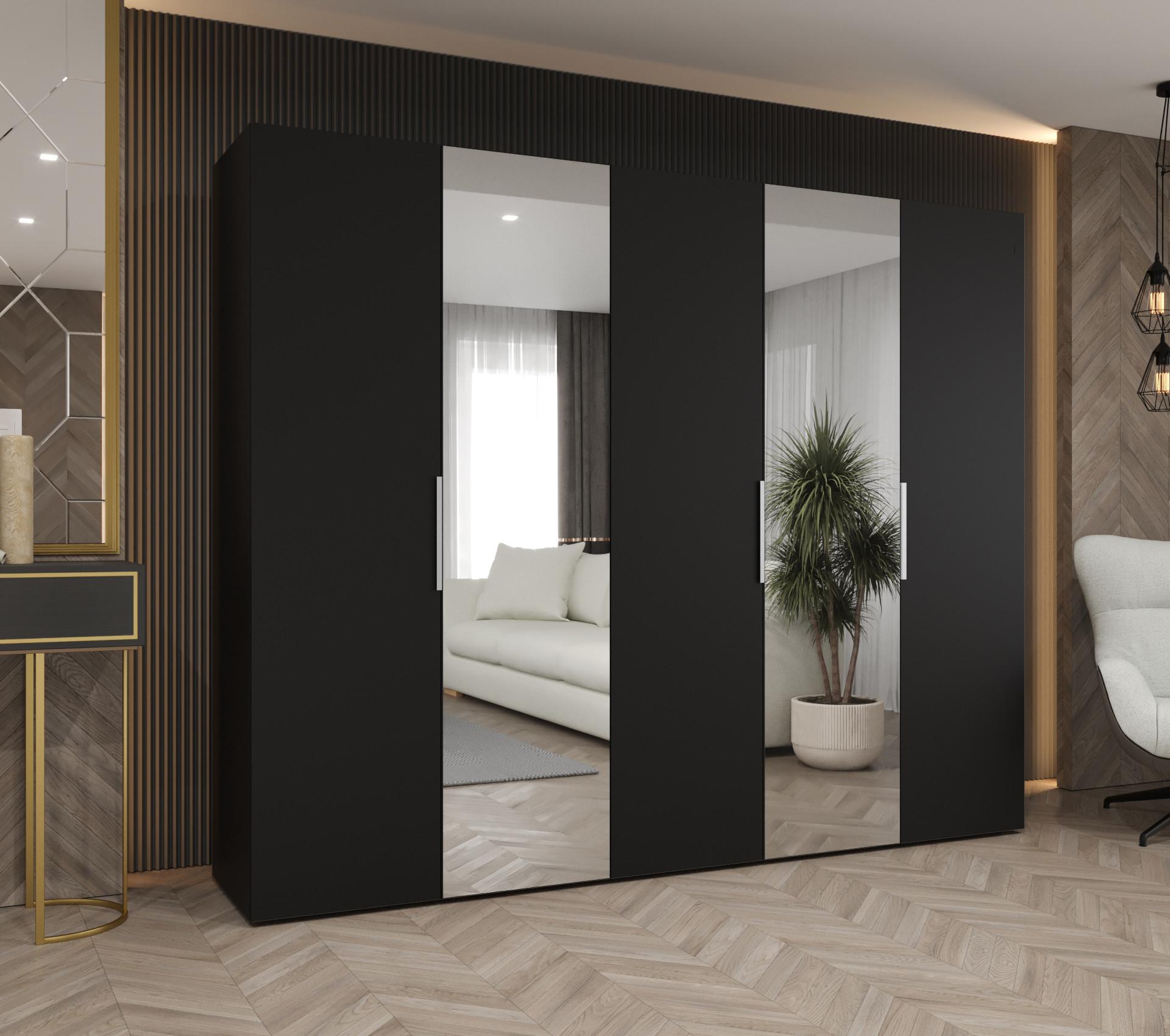 DREHTÜRENSCHRANK 202/250/52 5-türig Holz MÖBEL KRYSPOL Möbel > Schränke > Kleiderschränke > Drehtürenschränke Schwarz