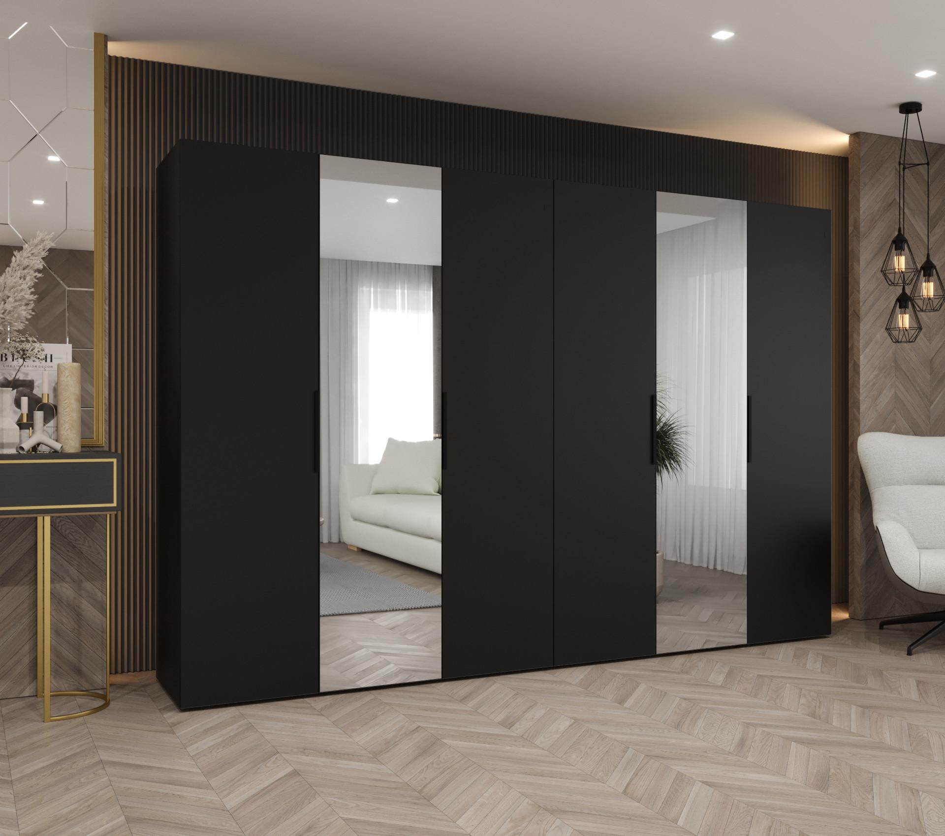 DREHTÜRENSCHRANK 202/300/52 6-türig Holz MÖBEL KRYSPOL Möbel > Schränke > Kleiderschränke > Drehtürenschränke Schwarz