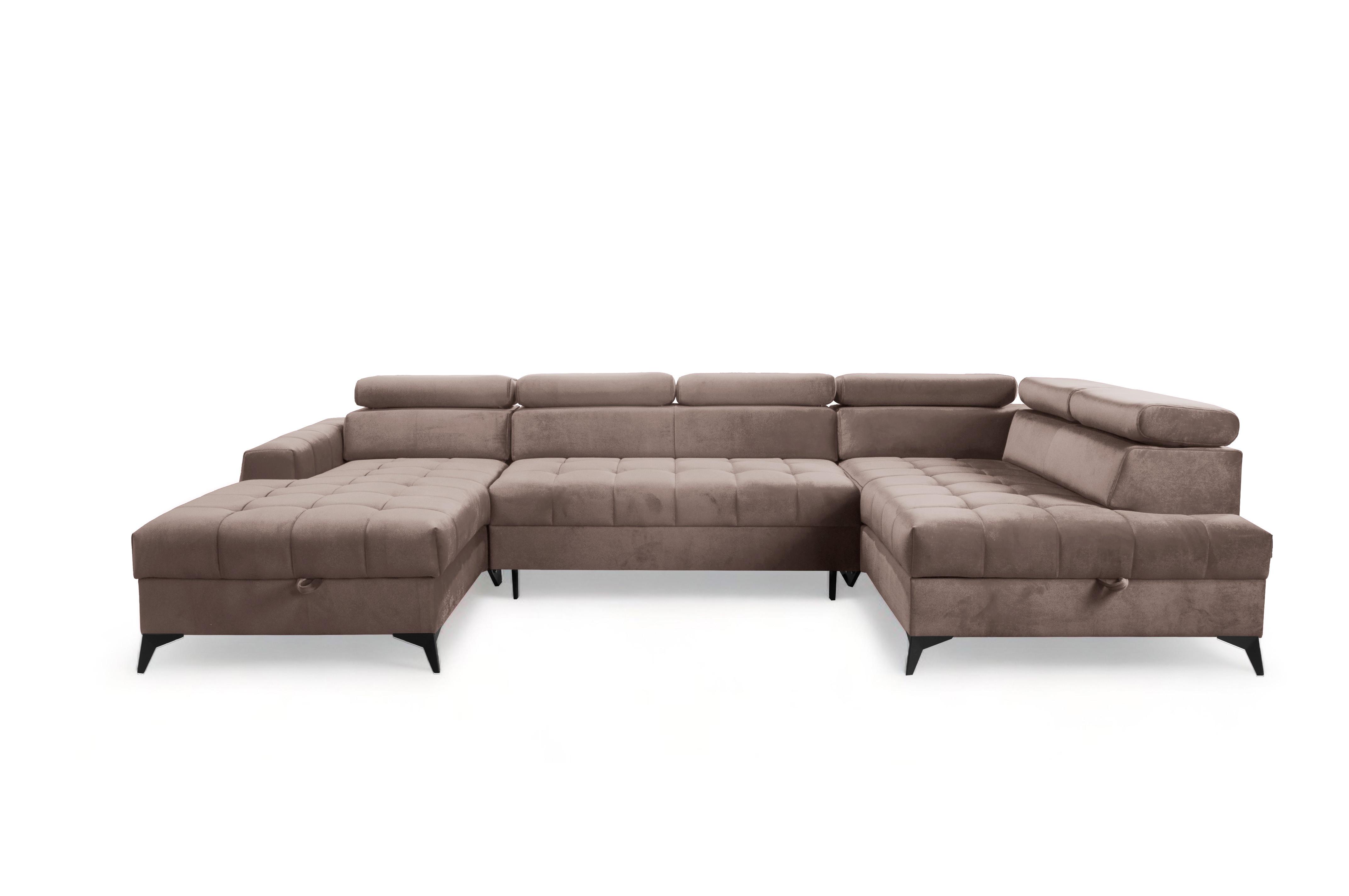 Wohnli Möbelsuche - WOHNLANDSCHAFT Arkucio U Braun 345/200/95 cm – großes Sofa mit Schlaffunktion L