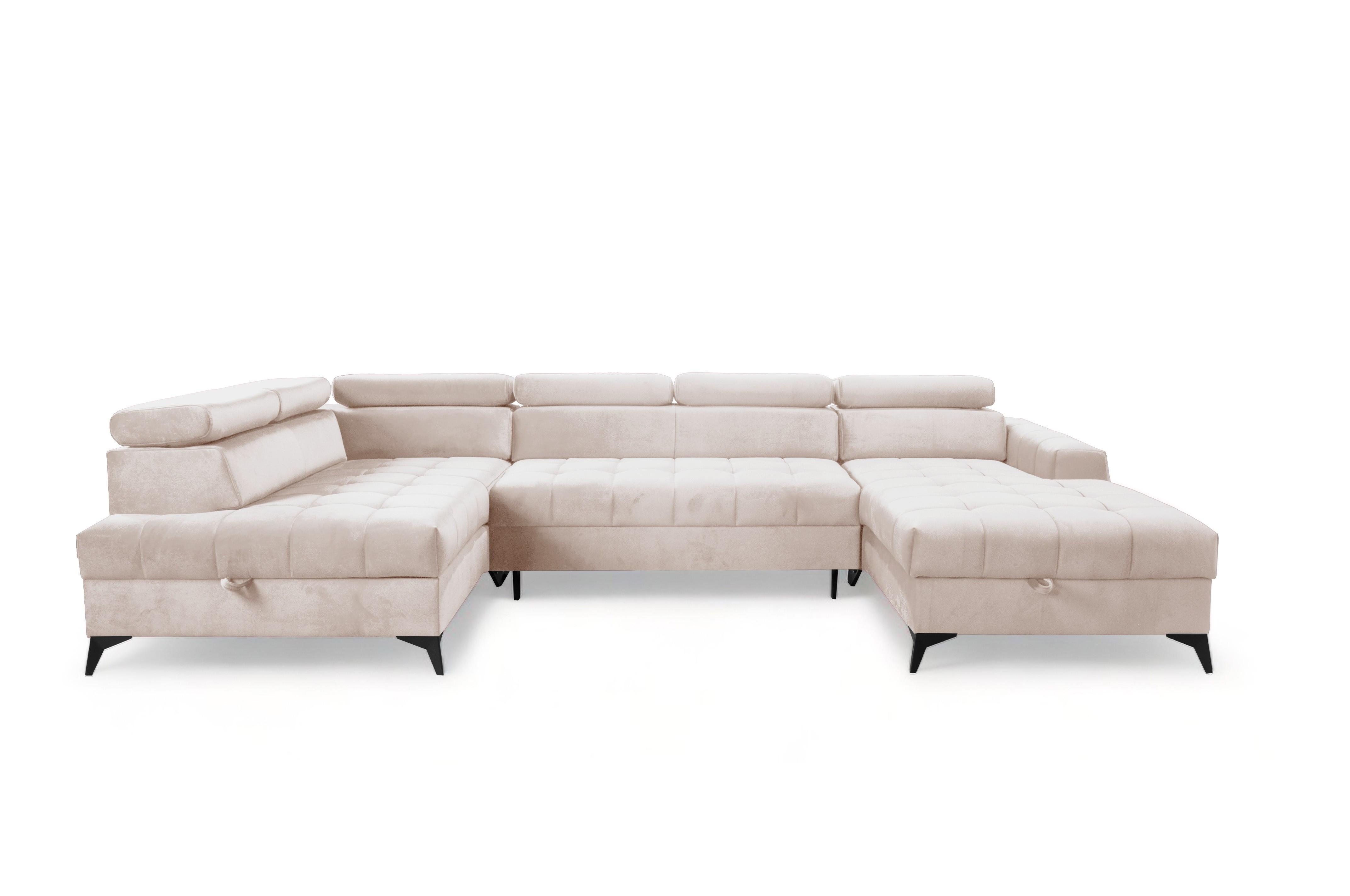 Wohnli Möbelsuche - WOHNLANDSCHAFT Arkucio U Beige 345/200/95 cm – großes Sofa mit Schlaffunktion R