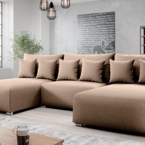 wohnli-moebel-suche-800001071542-1 WOHNLANDSCHAFT Ederra U Beige Stoff 300/190/91 cm – großes Sofa mit Schlaffunktion Textil AX Living Möbel > Sofas & Couches > Wohnlandschaften > Wohnlandschaften U-Form Beige