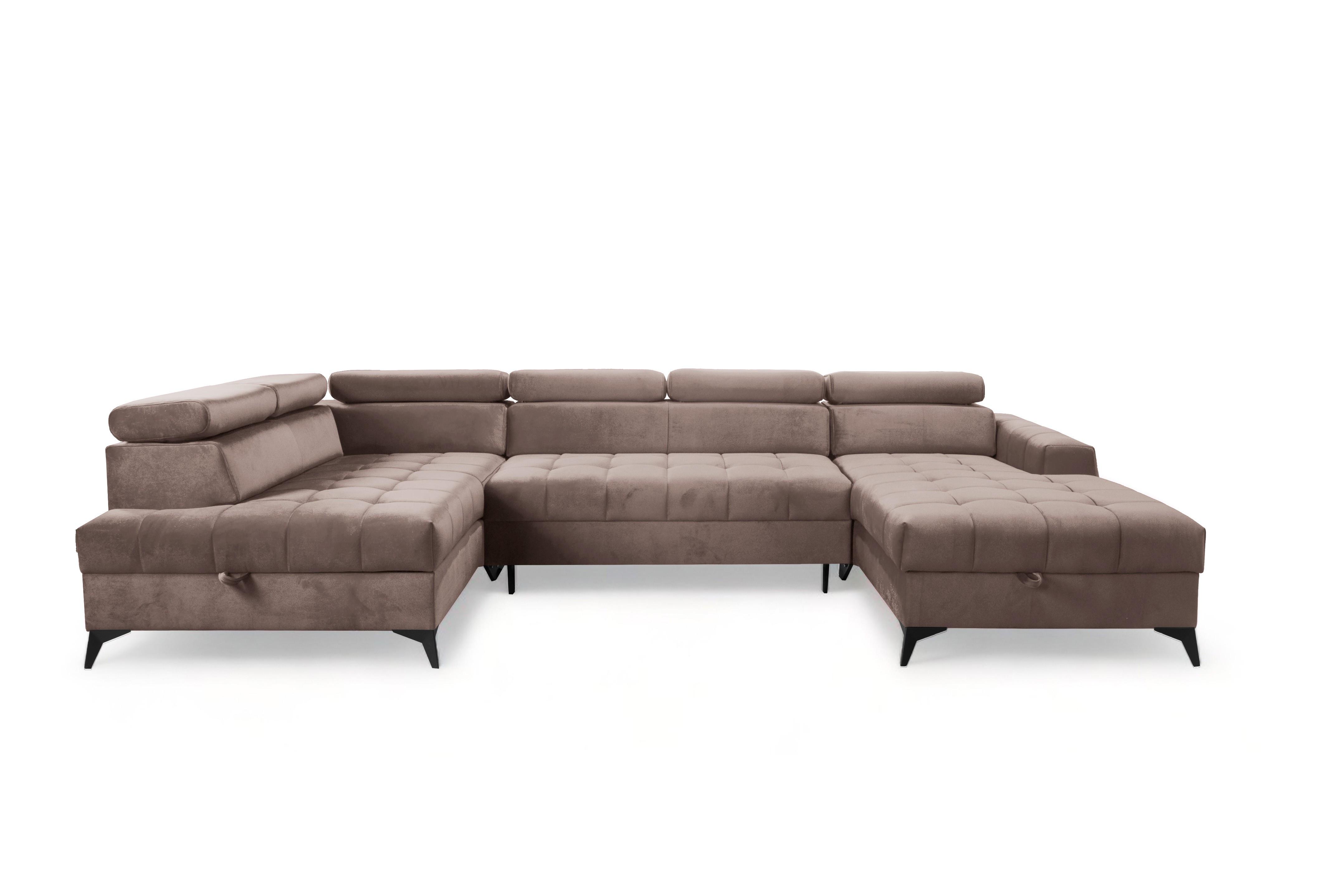 Wohnli Möbelsuche - WOHNLANDSCHAFT Arkucio U Braun 345/200/95 cm – großes Sofa mit Schlaffunktion R