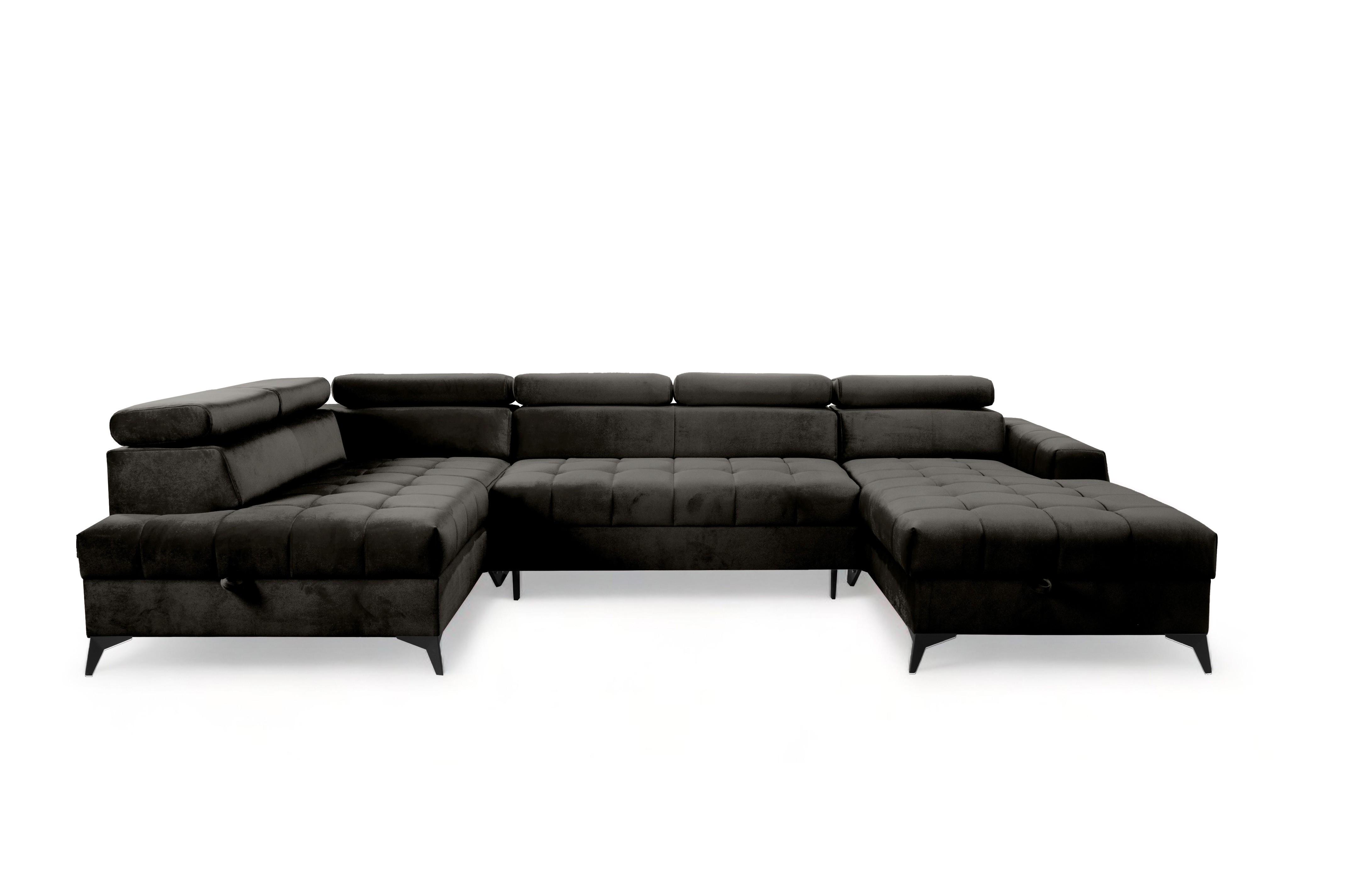 Wohnli Möbelsuche - WOHNLANDSCHAFT Arkucio U Schwarz 345/200/95 cm – großes Sofa mit Schlaffunktion R