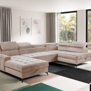 wohnli-moebel-suche-800001071563-1 WOHNLANDSCHAFT Arkucio U Beige 345/200/95 cm – großes Sofa mit Schlaffunktion L Textil AX Living Möbel > Sofas & Couches > Wohnlandschaften > Wohnlandschaften U-Form Beige