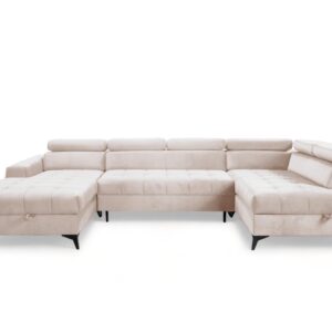 Wohnli Möbelsuche - WOHNLANDSCHAFT Arkucio U Beige 345/200/95 cm – großes Sofa mit Schlaffunktion L