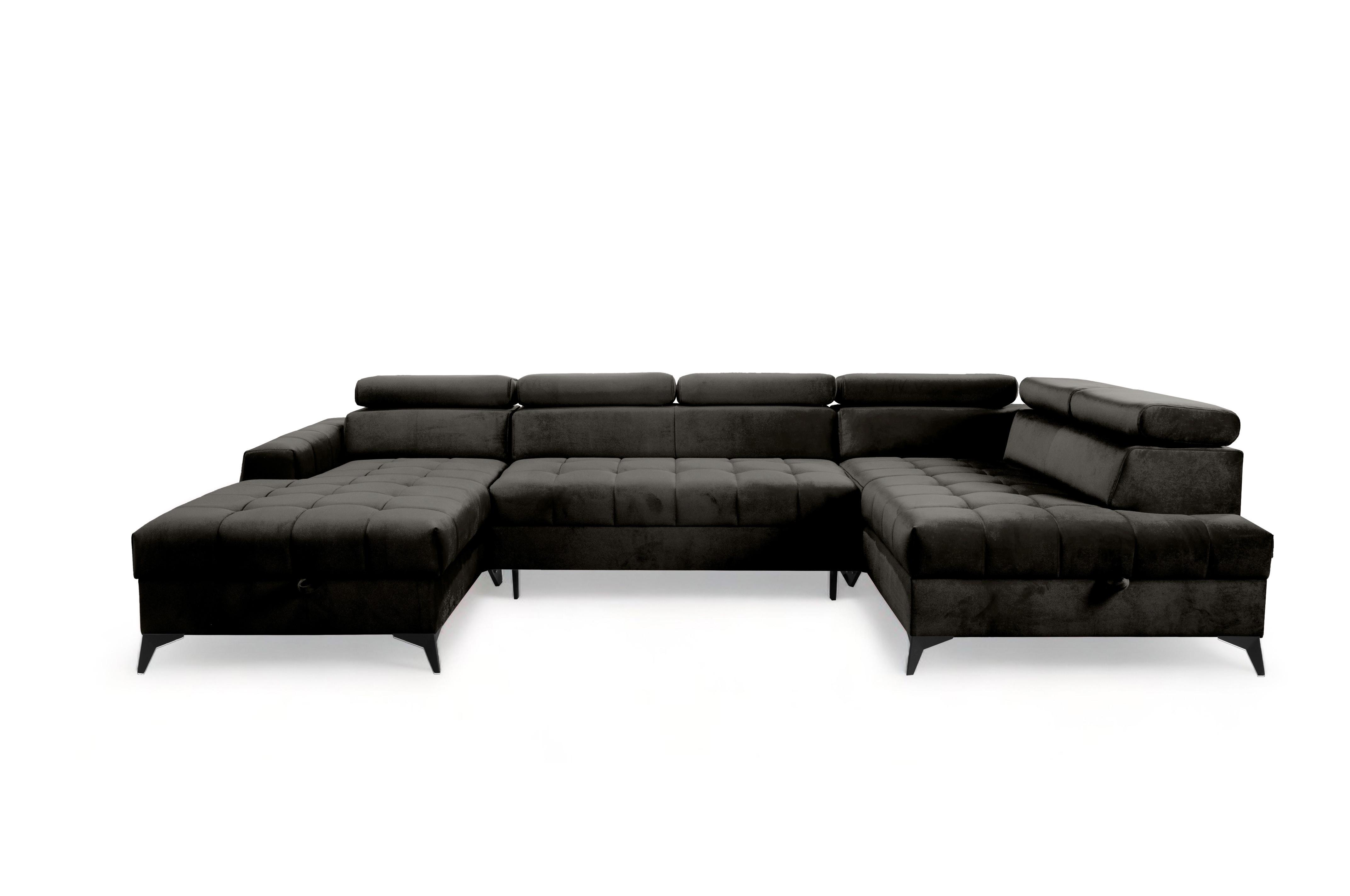 wohnli-moebel-suche-800001071575 Wohnli Möbelsuche - WOHNLANDSCHAFT Arkucio U Schwarz 345/200/95 cm – großes Sofa mit Schlaffunktion L