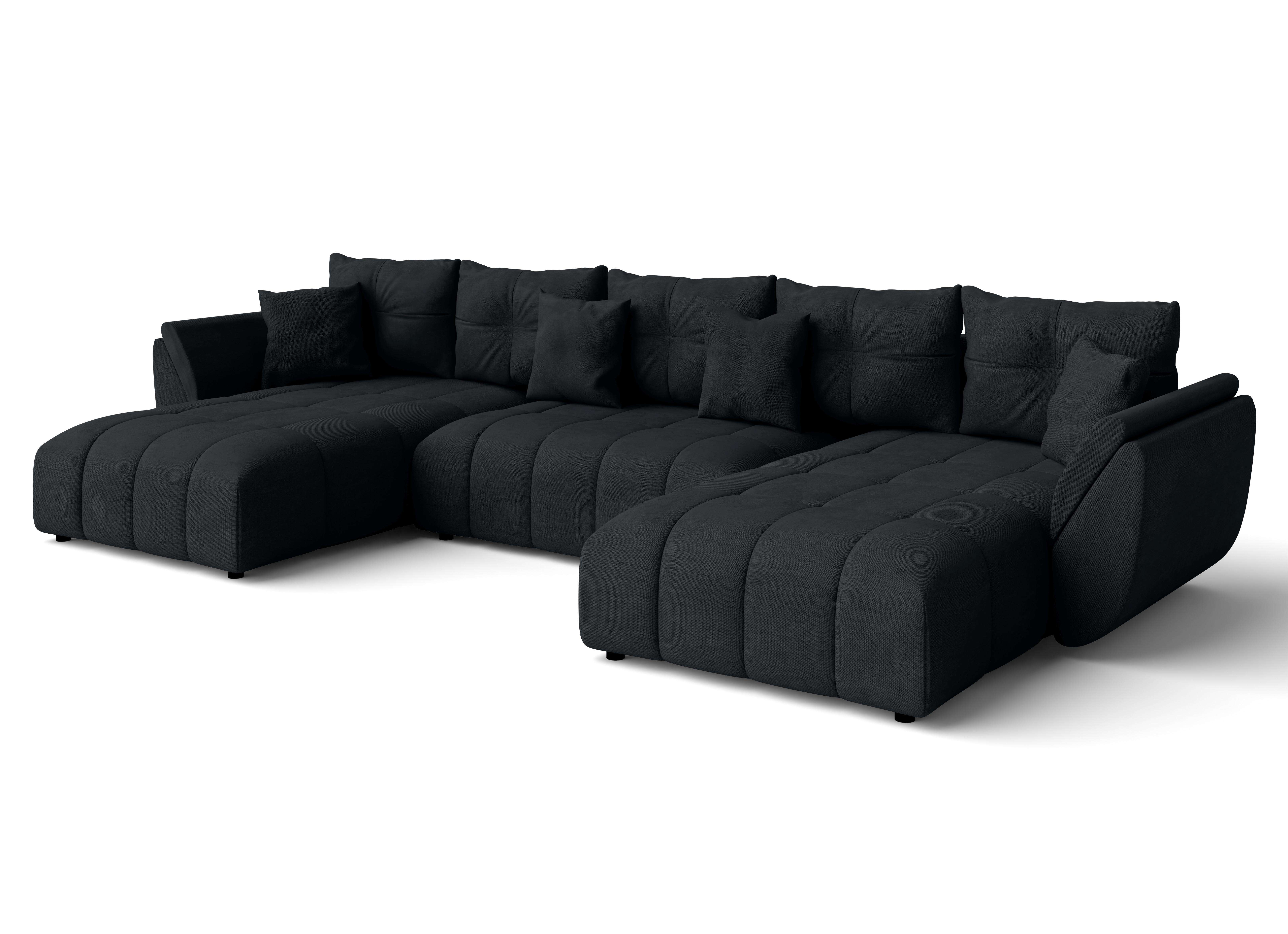 Wohnli Möbelsuche - WOHNLANDSCHAFT Antalya Schwarz 382/190/91 cm – Sofa mit Bettfunktion
