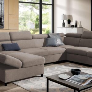WOHNLANDSCHAFT Olettio Braun 342/205/96 cm – großes Sofa mit Schlaffunktion R Textil AX Living Möbel > Sofas & Couches > Wohnlandschaften > Wohnlandschaften U-Form Braun
