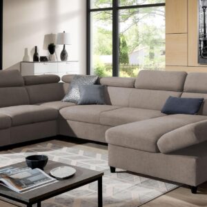 WOHNLANDSCHAFT Olettio Braun 342/205/96 cm – großes Sofa mit Schlaffunktion L Textil AX Living Möbel > Sofas & Couches > Wohnlandschaften > Wohnlandschaften U-Form Braun