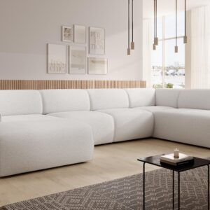 WOHNLANDSCHAFT Didim Weiß 378/220/78 cm – großes Sofa stilvoll & bequem R Textil AX Living Möbel > Sofas & Couches > Wohnlandschaften > Wohnlandschaften U-Form Weiß