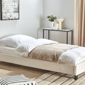 wohnli-moebel-suche-800001073007-1 POLSTERBETT Beige-Dunkler Holzfarbton 90-200 cm Roanne Textil Beliani Möbel > Betten > Polsterbetten Beige