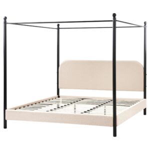 wohnli-moebel-suche-800001073122-1 HIMMELBETT 180x200 cm Beige Dannemois Textil Beliani Möbel > Betten Beige