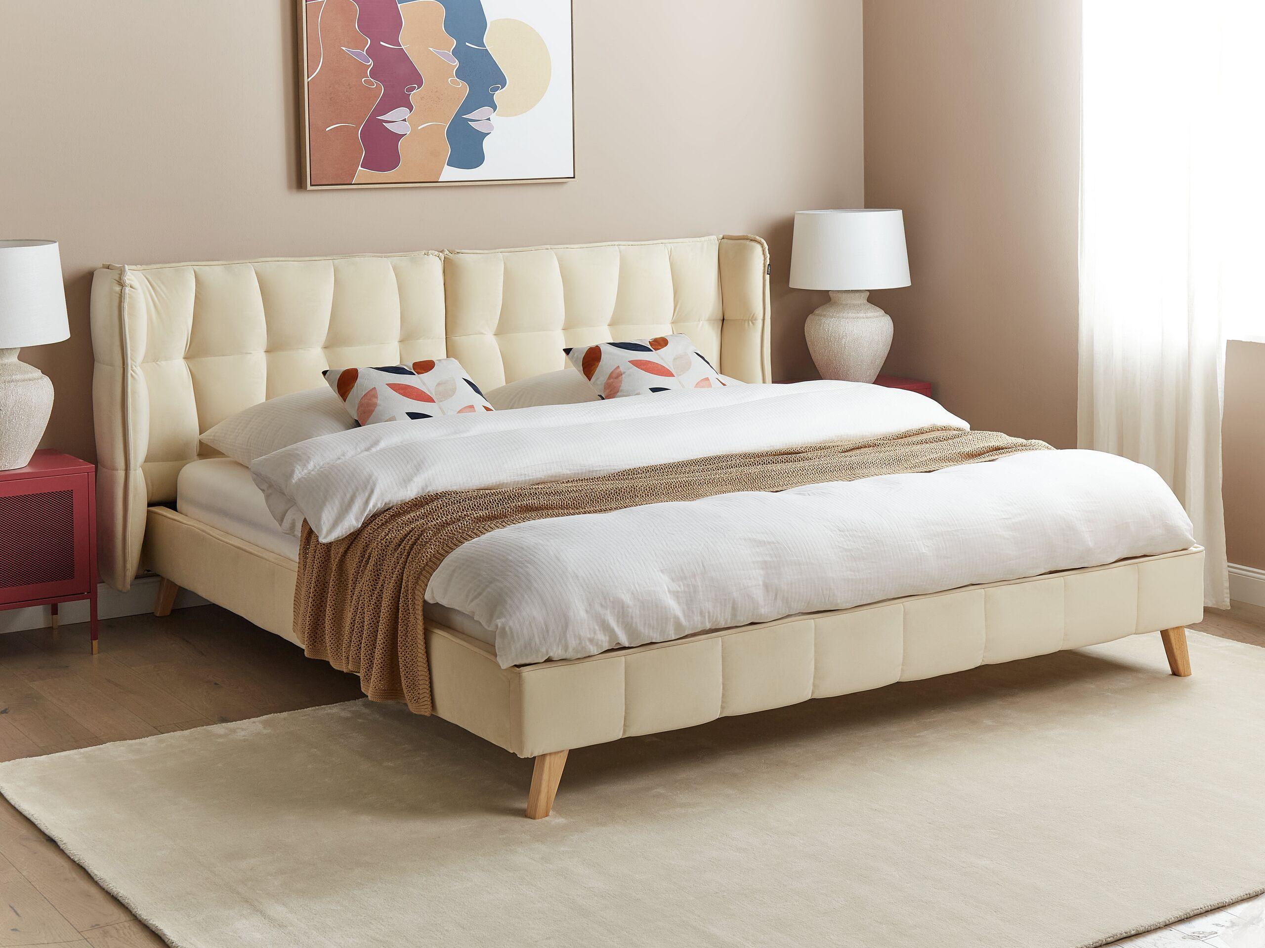 wohnli-moebel-suche-800001073276-1 POLSTERBETT mit Lattenrost 180x200 cm Beige Senlis Textil Beliani Möbel > Betten > Polsterbetten Beige