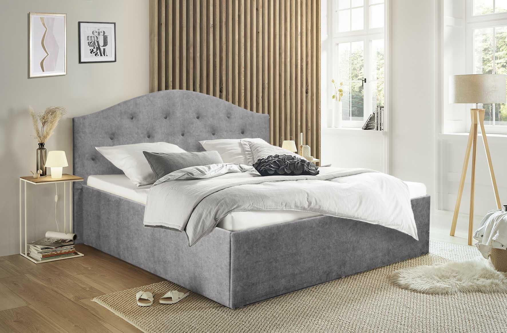POLSTERBETT Oslo Grau 200 x 200 x 40 cm Stauraum ohne hydraulische Funktion Mit hochwertiger Matratze H2 (bis 100 kg) und Lattenrost Holz Halmon Schlafkomfort Betten Möbel > Betten > Polsterbetten Grau