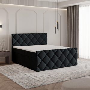 wohnli-moebel-suche-800001076745-1 BOXBETT ROVARI 160x200 cm mit Matratze und Topper - Schwarz Holz MASSENO Möbel > Betten > Boxspringbetten Schwarz