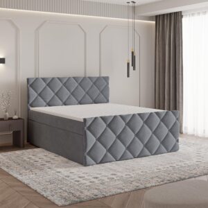 BOXBETT ROVARI 180x200 cm mit Matratze und Topper - Grau Holz MASSENO Möbel > Betten > Boxspringbetten Grau