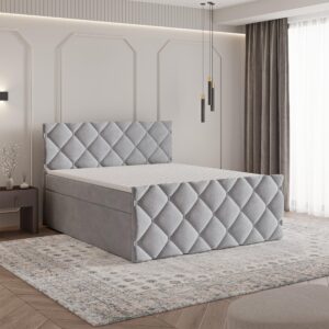 wohnli-moebel-suche-800001076756-1 BOXBETT ROVARI 160x200 cm mit Matratze und Topper - Hellgrau Holz MASSENO Möbel > Betten > Boxspringbetten Grau
