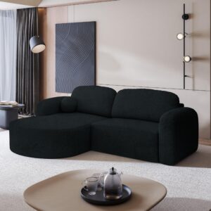 ECKSOFA AMILIA L-S Schwarz Boucle-Stoff mit Schlaffunktion Holz MASSENO Möbel > Sofas & Couches > Wohnlandschaften > Ecksofas Schwarz