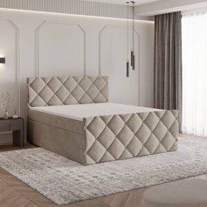 wohnli-moebel-suche-800001076767-1 BOXBETT ROVARI 160x200 cm mit Matratze und Topper - Beige Holz MASSENO Möbel > Betten > Boxspringbetten Beige