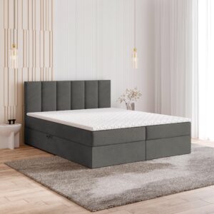 wohnli-moebel-suche-800001076768-1 BOXBETT MERIL 160x200 cm mit Matratze und Topper - Grau Holz MASSENO Möbel > Betten > Boxspringbetten Grau