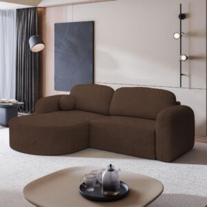 ECKSOFA AMILIA L-S Braun Boucle-Stoff mit Schlaffunktion Holz MASSENO Möbel > Sofas & Couches > Wohnlandschaften > Ecksofas Braun